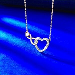 New 14K Rose Gold plated Romantic diamond love heart necklace